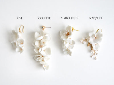 Violette: Ohrstecker 2 Blüten & Perlen | Farbe gold oder silber